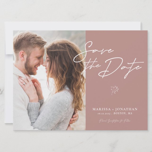 Carte Simple Modern Script Photo Enregistrer La Date (Devant)