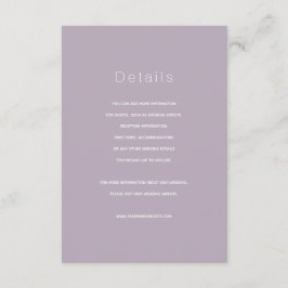 Carte simple moderne Dusty Lilac Mariage Détails
