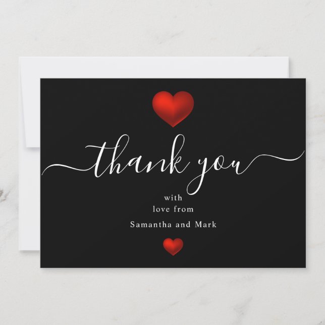 Carte simple moderne Mariage rouge Coeur noir (Devant)