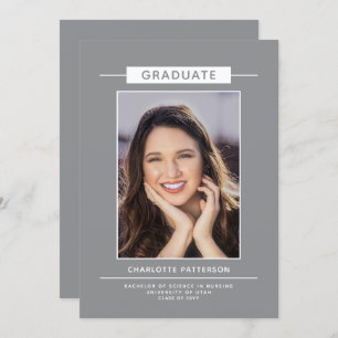 Carte Simple Moderne Script de Graduation Photo Blue Gre