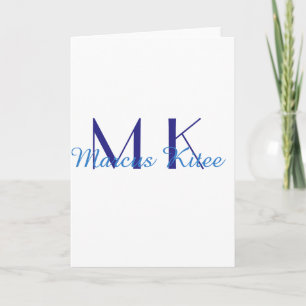 Carte simple monogramme minimaliste personnalisé nom ble
