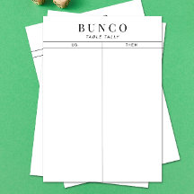Carte simple noir et blanc Bunco Table Tally Note