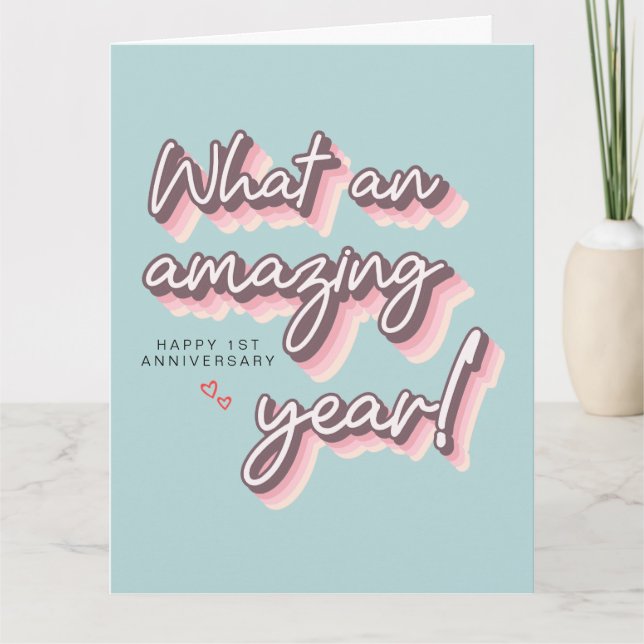 Carte Simple Retro Pink Pastel heureux 1er anniversaire (Devant)