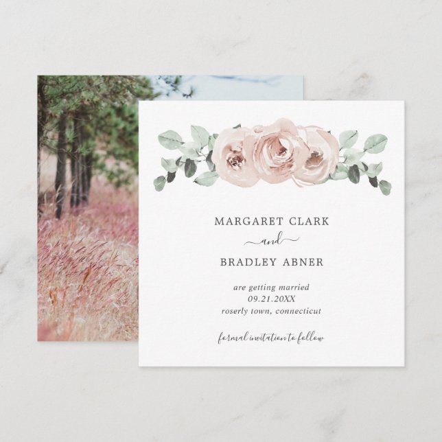 Carte Simple rose florale photo mariage élégant (Devant / Derrière)
