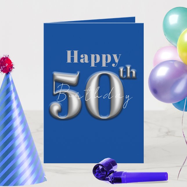 Carte Simple Royal Blue moderne et Silver 50e anniversai (Créateur téléchargé)