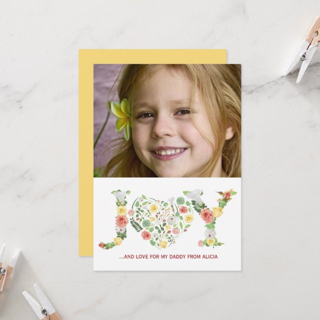 Carte Simple script de joie de Fête des pères florale (Devant/Arrière en situation)