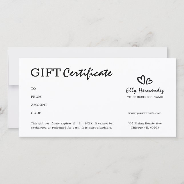 Carte Simple Script Logo Coeur Black Certificat cadeau (Devant)