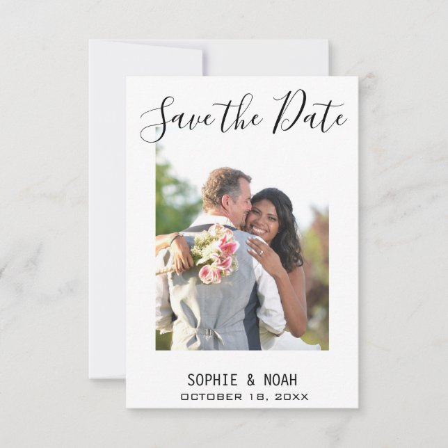 Carte Simple Script Modern Photo Enregistrer la date (Devant)