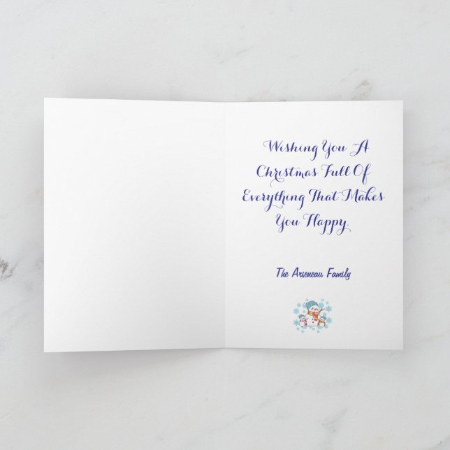 Carte Simple Snowman Blue Holiday Personnaliser (Intérieur)