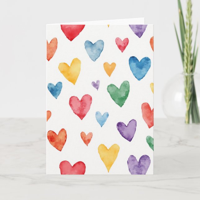 Carte Simple Watercolor Hearts Pattern Card (Devant)