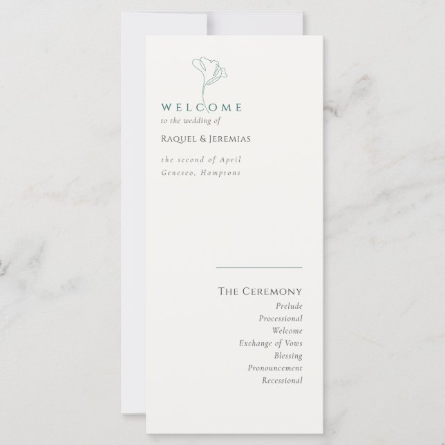 Carte Simply Elegant Emerald Modern Wedding Program (Devant)