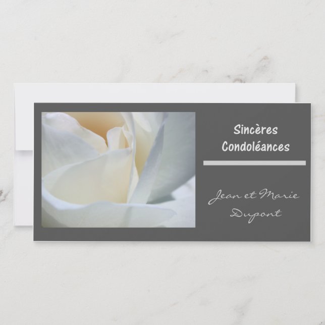 Carte sincères condoleances francais noir blanc rose (Devant)