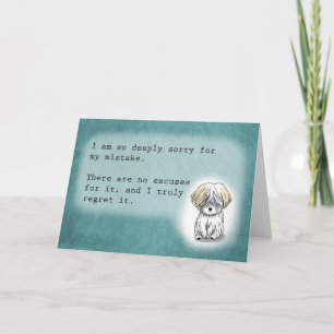Carte Sincères excuses pour erreur mignon chiot désolé
