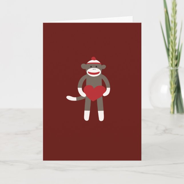 Carte Singe à soie mignonne avec Casquette tenant coeur (Devant)