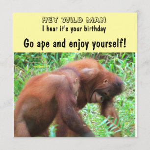 Carte Singe allante d'anniversaire d'homme sauvage