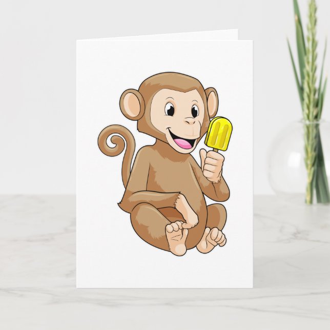 Carte Singe avec sucette glacée (Devant)