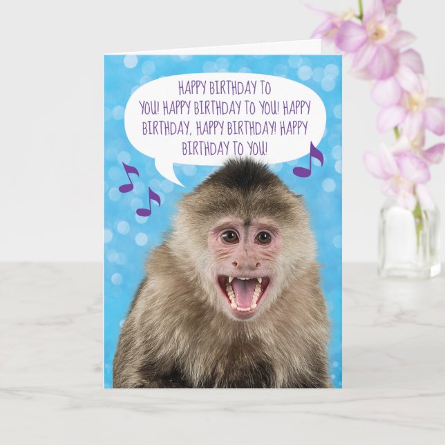 Carte Singe Chantant Un Joyeux Anniversaire Et Se Laver  (Orchidée)