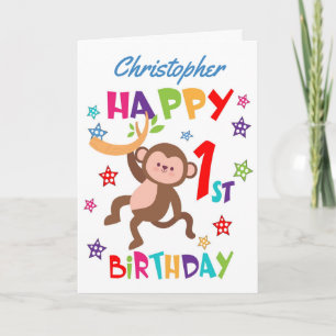 Carte Singe Cheeky personnalisé 1er anniversaire