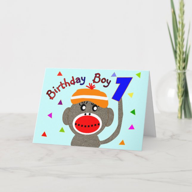 Carte Singe de chaussette de GARÇON d'anniversaire de 1 (Devant)