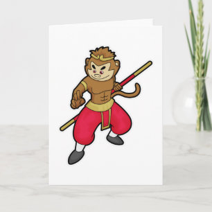 Carte Singe en guerrier avec bâton et bandeau
