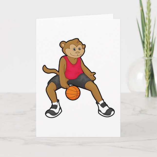 Carte Singe en joueur de basket avec ballon de basket (Devant)