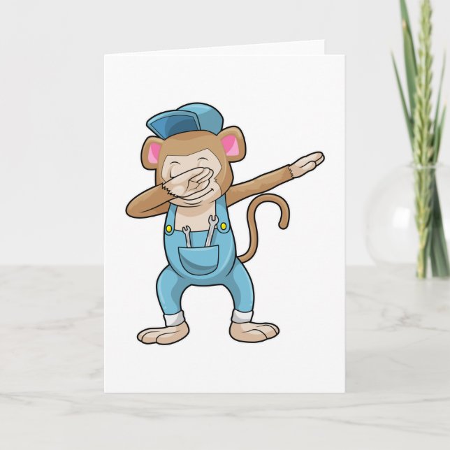 Carte Singe en mécanicien au dab de danse hip hop (Devant)