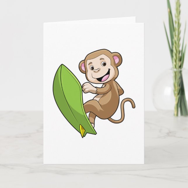 Carte Singe en surfeur avec planche de surf (Devant)