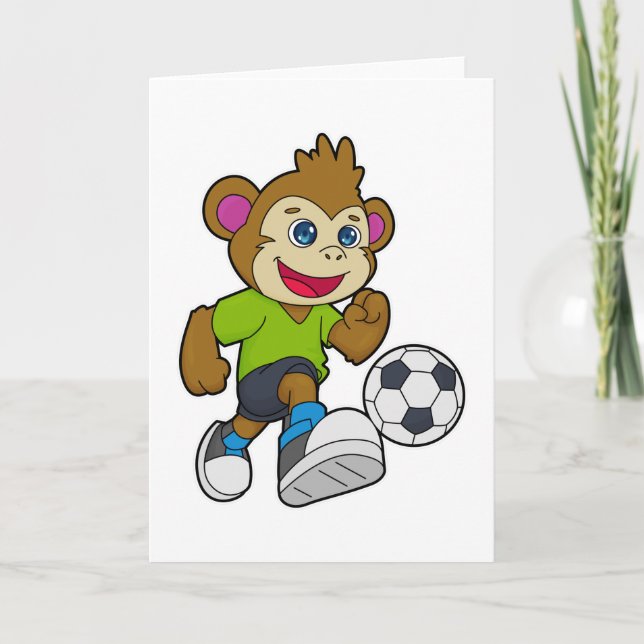 Carte Singe en tant que joueur de football avec ballon (Devant)