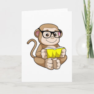 Carte Singe étudiant avec lunettes et livre