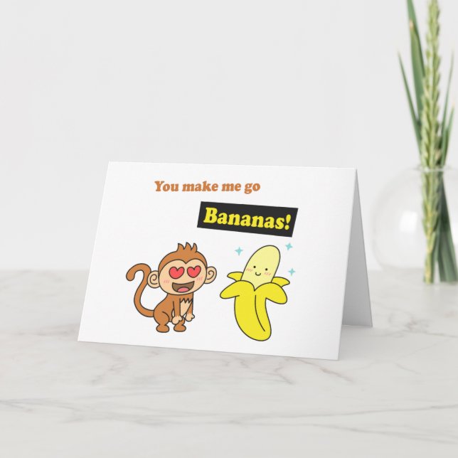 Carte Singe go Bananes, Humour d'amour mignon (Devant)
