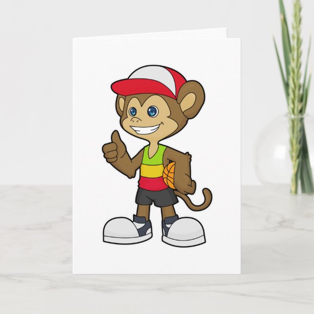 Carte Singe joueur de basket avec ballon de basket (Devant)