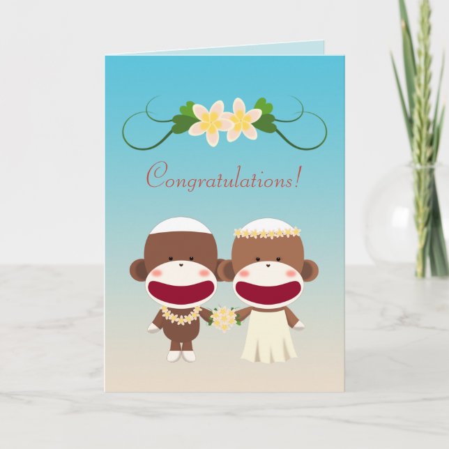 Carte Singes en chaussettes Mariage Hawaïen (Devant)