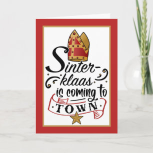 Carte Sinterklaas arrive en ville avec Miter et Star
