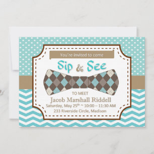 Carte Sip and See for Boy Baby with Bow Cravate