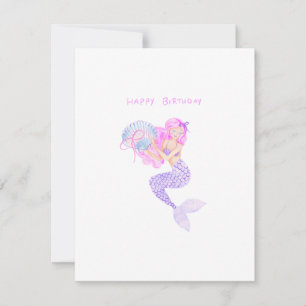 Carte Sirène d'anniversaire aux cheveux roses