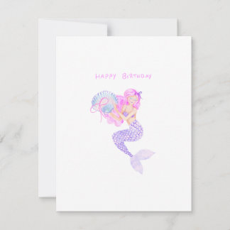 Carte Sirène d'anniversaire aux cheveux roses