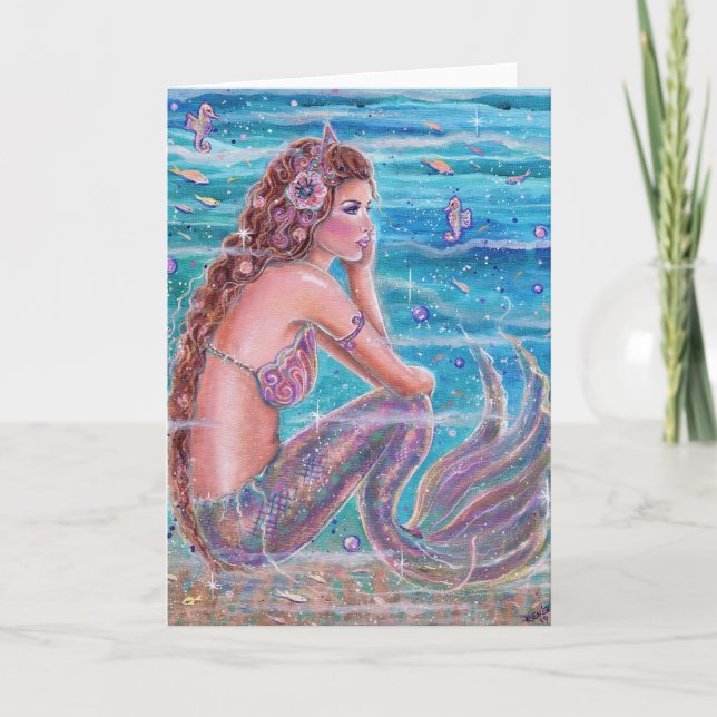 Carte Sirène de corail avec hippocampe par Renee Lavoie (Devant)