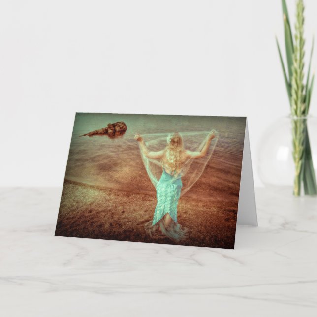 Carte Sirène Par La Mer Vintage Brown Turquoise (Devant)