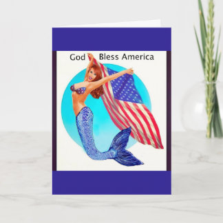 Carte Sirène patriotique tenant le drapeau américain