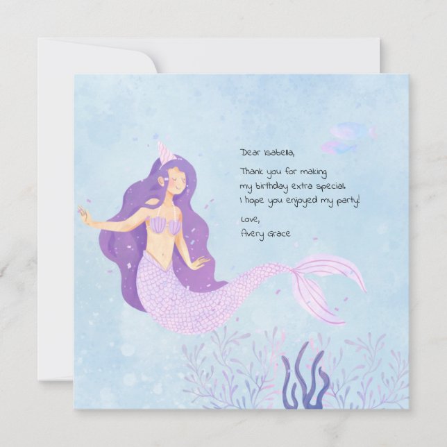 Carte Sirène rose et pourpre Anniversaire Merci (Devant)