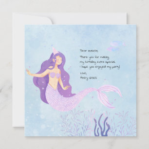 Carte Sirène rose et pourpre Anniversaire Merci