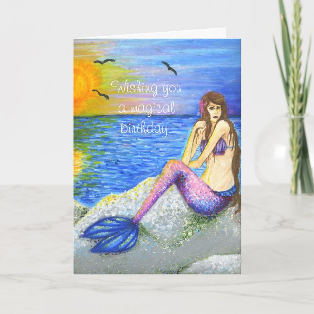 Carte Sirène sur la plage Anniversaire (Devant)
