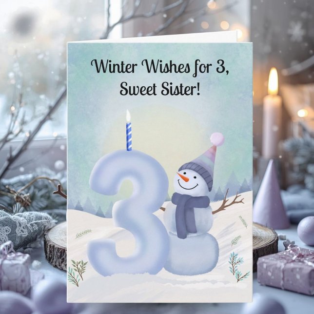 Carte Sister 3rd Birthday Snowman Snowy Three (Créateur téléchargé)