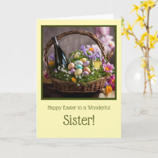 Carte Sister Funny Happy Easter Wine in Easter Basket