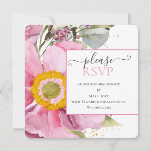 Carte Site Mariage rose Annemone Floral RSVP