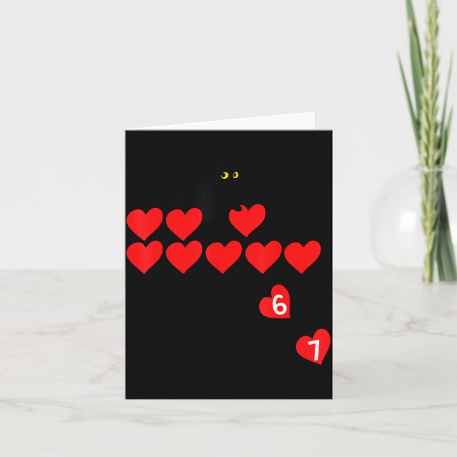 Carte Six Seven Black Cat Knocking Off Hearts Funny 67 V (Devant)