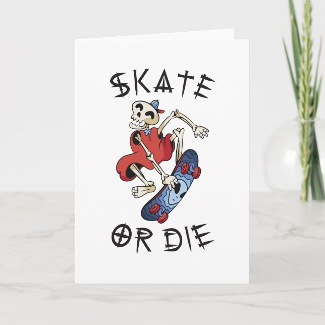 Carte Skate ou mourir drôle Skeleton Skateboarder (Devant)