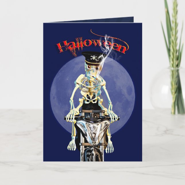 Carte Skeleton biker fumer une cigarette (Devant)