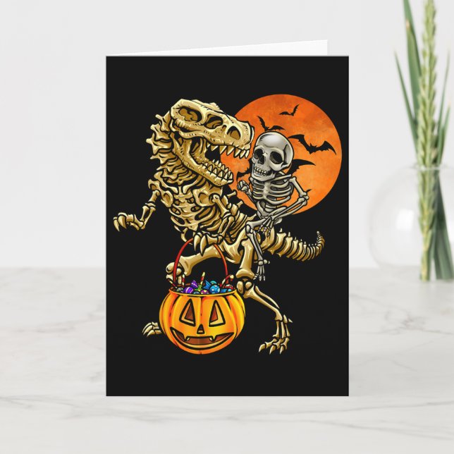 Carte Skeleton Dinosaur Halloween Pumpkin For Boys Kids  (Devant)