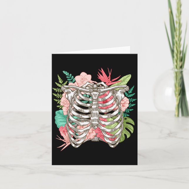 Carte Skeleton Flowers Rib Cage X-ray Funny Halloween  (Devant)